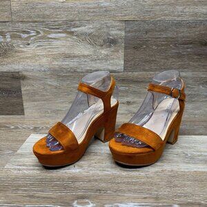 rsxses Brown suede Platform Heel Sandals Women's Size EU 37
